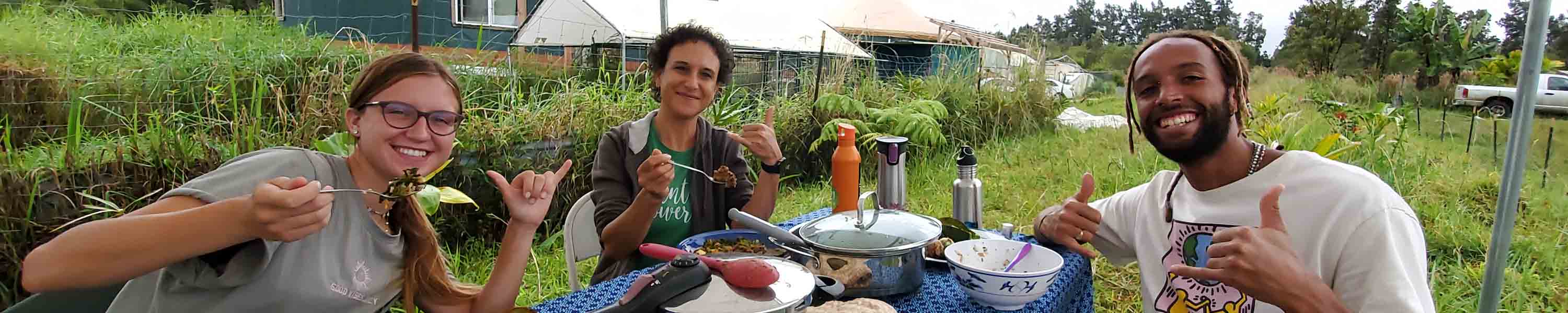 Volunteers enjoying a potluck lunch